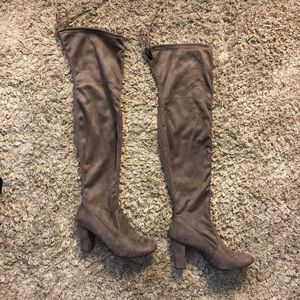 Tan thigh high boots with heel